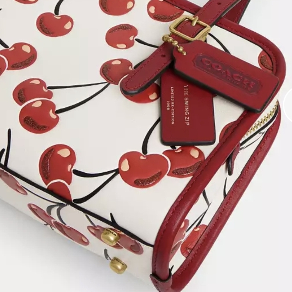 Coach Leather Swing Zip Bag With Cherry Print NWT - Picture 7 of 16